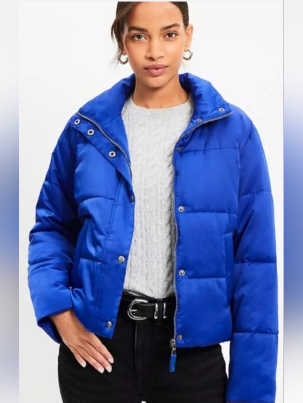 LOFT Royal Blue Sateen Lightweight Puffer Jacket Medium